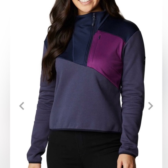 Womens Columbia Lodge Hybrid Fleece Jacket S Colorblock XS Navy Purple - Picture 1 of 11